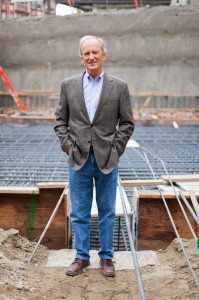 Denis Hayes stands in the construction site for the new Bullitt Center being built in Seattle, WA.
